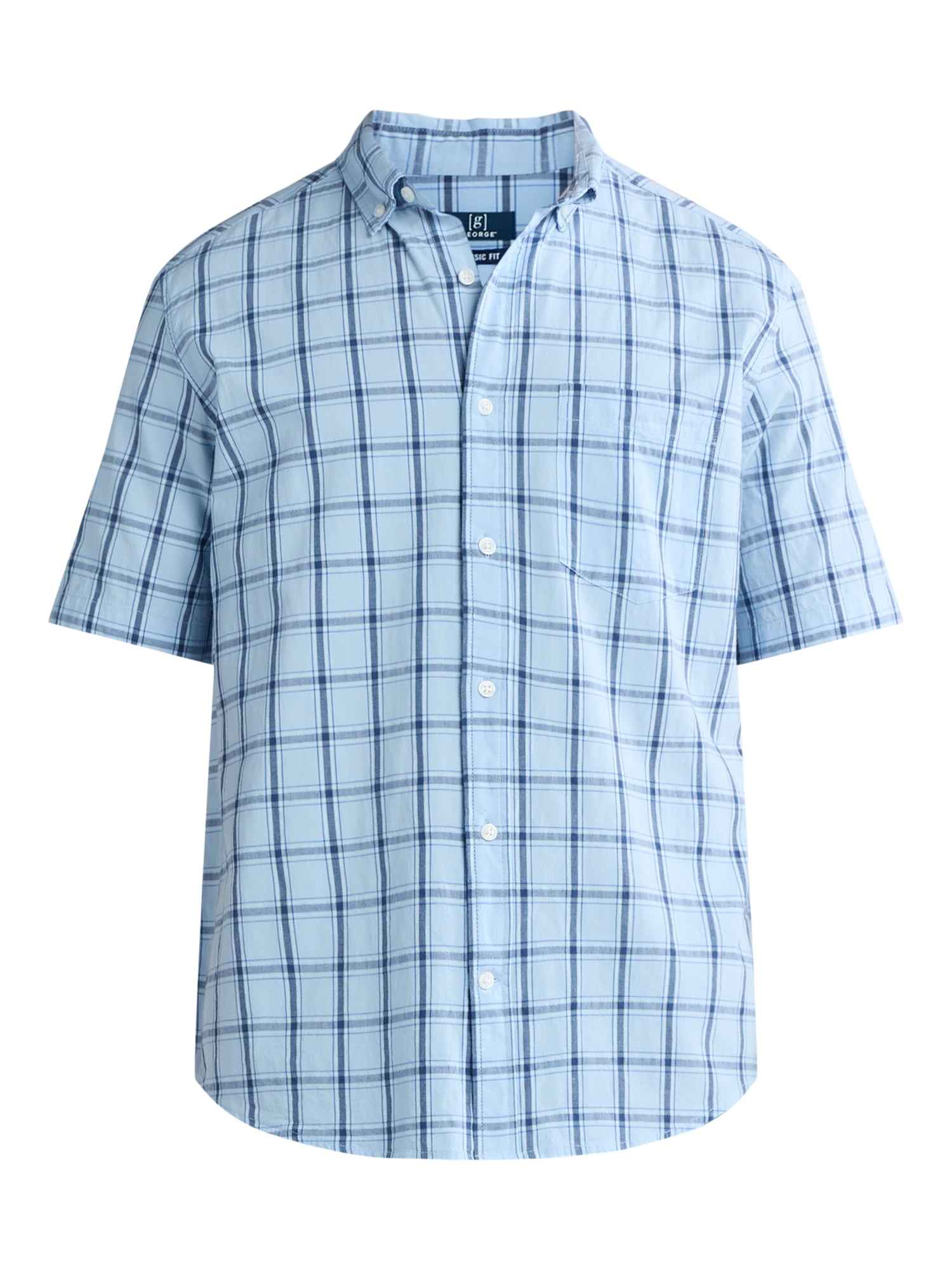 George Men's & Big Men's Classic Fit Short Sleeve Button-Up Poplin Shirt, Sizes S-3XL