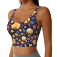thumbnail image 2 of Pofeuu Skull gold flower Print Sports Bra for Women Sexy Vest Yoga Running Gym Fitness Crop Bras Tops-Medium, 2 of 8
