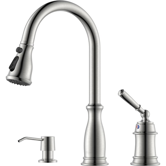 3 Holes Kitchen Sink Faucets with Pull Down Sprayer and Soap Dispenser, 2 Holes Brushed Nickel Sink Faucet for Kitchen , Single Handle High Arc