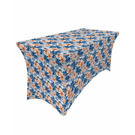 

Flowers Tropical Leaves Plants Rectangular Elastic Table Skirt Wedding Hotel Table Cover Holiday Dining Table Tablecloth