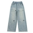 thumbnail image 3 of Eltusu Girls Jeans, Elastic Waist Loose Fit Printed Wide Leg Denim Pants Blue Size 5-16 T, 3 of 7