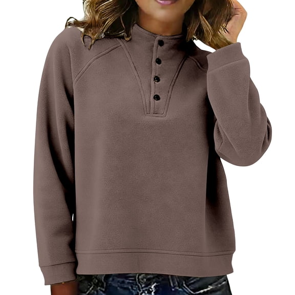 ManxiVoo Fleece Lined Pullover Top For Women High Waist Round Neck Warmth Long Sleeve Modern Silhouette Cozy Layering L Size Coffee