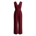 thumbnail image 4 of Conairie Women's Solid Sleeveless V Neck Waist Tie Wide Leg Jumpsuit with Pockets M, 4 of 5