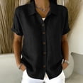 thumbnail image 3 of Stamzod Womens Casual Button Up Shirt Summer Collared Short Sleeve Tops Dressy Work Blouses Beach Vacation Clothes Black XXL, 3 of 8