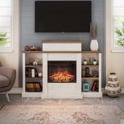 Ameriwood Home Gateswood Electric Fireplace Space Heater with Mantel and Bookcase, Plaster and Walnut