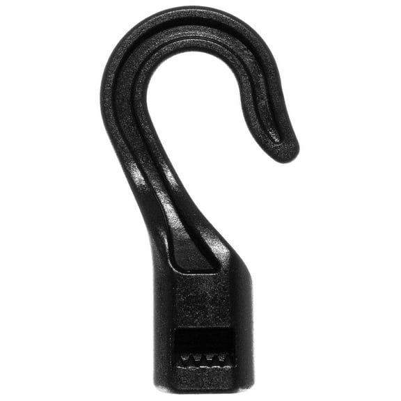 3/8 Inch Black Hard Plastic Cord End Hooks with Open, Non-Locking Closure - Multiple Pack Sizes Available