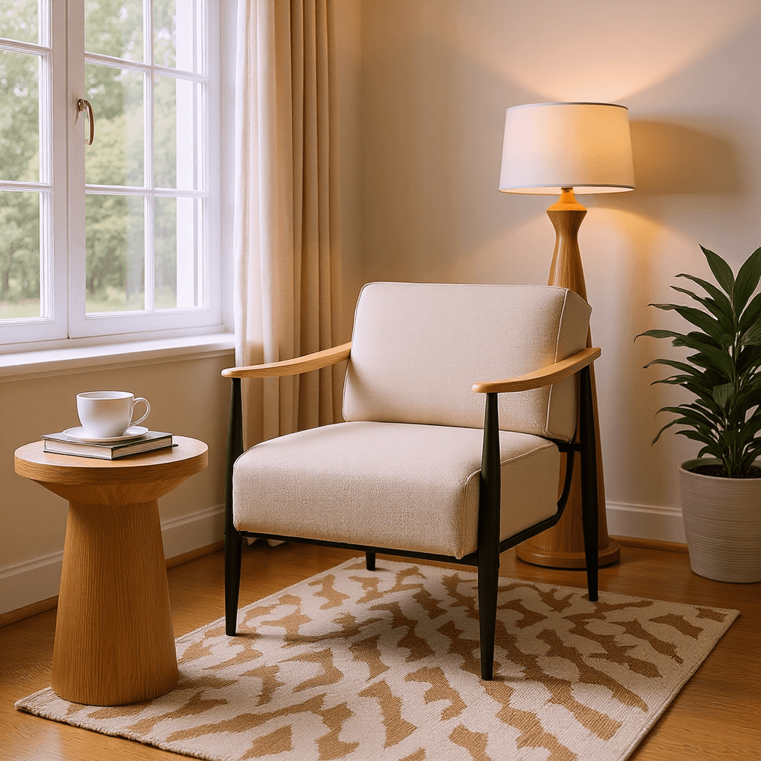 Homy Casa Accent Chair with Solid Wood Armrests, Independent Spring Seat and Backrest, 500 lbs Capacity