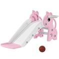 thumbnail image 1 of Qaba Kids Slide with Climber and Basketball Hoop, 3 in 1 Baby Slide, Pink, 1 of 10