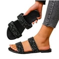 thumbnail image 4 of MLCDZ Women's Open Toe Flat Sandals Rhinestone Glitter On Casual Fashion Slippers Quick Drying Indoor & Outdoor Slides Black 40, 4 of 9