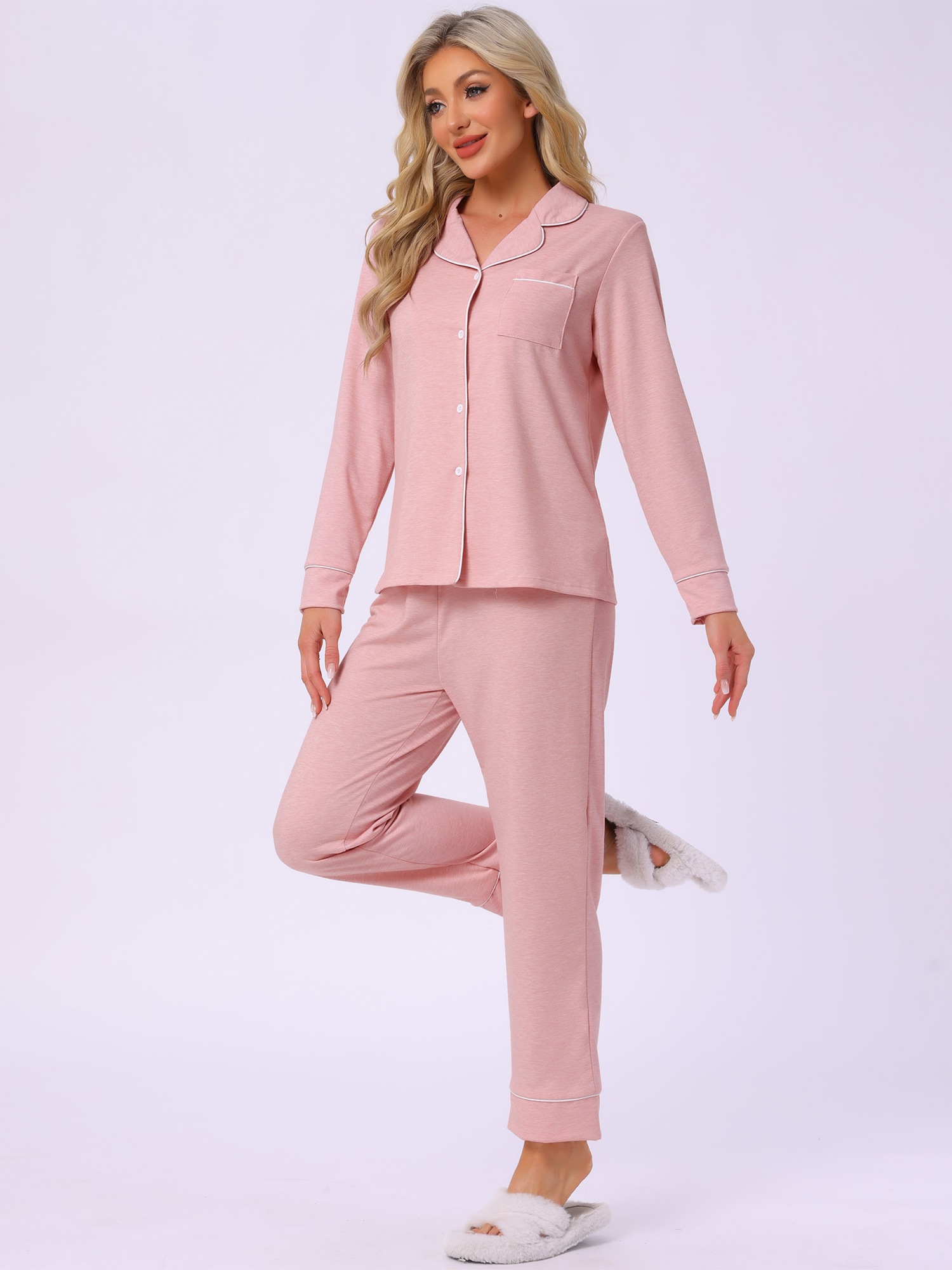DARING DIVA Women's Button Up Tops with Pants Pajama Sets XL Light Pink