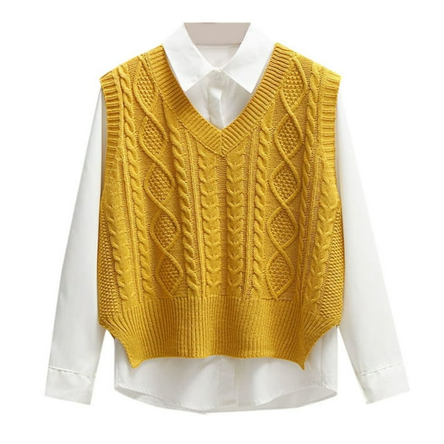 GDREDA Gilet Sans Manches à Col en V pour Femmes, Chandail Court Jaune, m