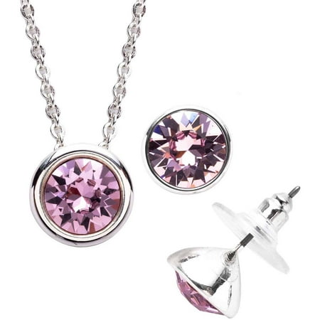 Swarovski Crystal Silver-Plated Necklace and Earring Set, Available in 12 Birthstones