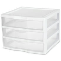 Sterilite Wide 3 Drawer Unit, Clear Plastic Countertop or Desktop Drawers, White