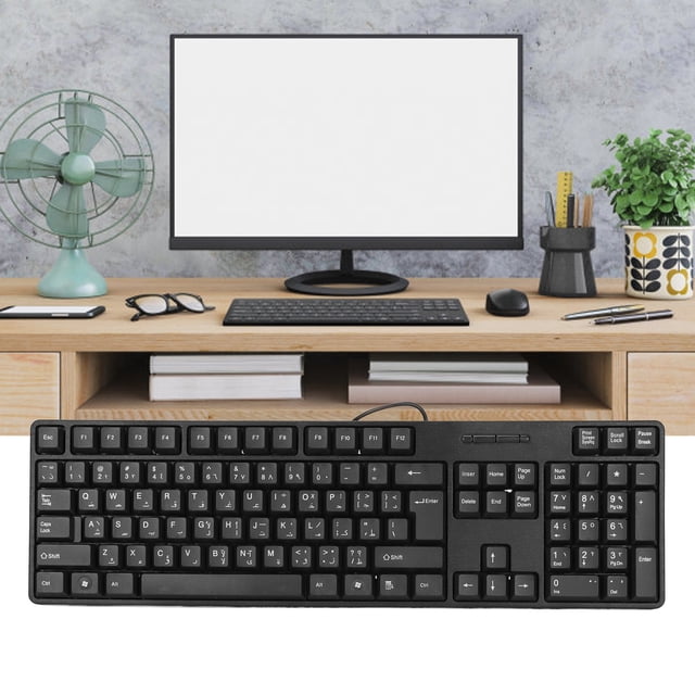 LAFGUR USB Keyboard,Arabic Keyboard,Arabic Keyboard 104 Keys USB Interface Wired Design Black ABS Material Office Keyboard for Desktop Computers