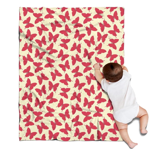Red Butterfly Red Silhouette Pattern Blanket,Comfortable Soft Flannel Throw Blanket,All Season,Warm Lightweight Blankets for Sofa Bed Couch Living Room Chair,30"x40"