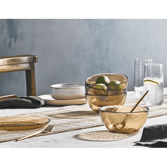 Oake Cereal 3 Bowls Sunstone Shaded Glass Hammered Texture