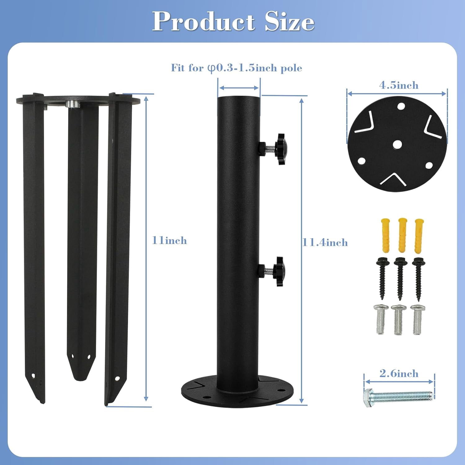 Patio Umbrella Stand Base, Heavy Duty Outdoor Umbrella Holder, Metal Grass Umbrella Ground Stake, Steel Outdoor Umbrella Base for Decks, Patios, Lawn, Docks