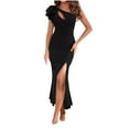 thumbnail image 2 of Taylonsss Robe de Plage Décontractée pour Femmes, Couleur Unie, Manches à Volants, Asymétrique, Épaules Dénudées, Fendue, 2 of 7