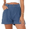 thumbnail image 2 of ABATAB Women Casual Shorts Corduroy Comfy High Waist Shorts Folded Hem Summer Pull on Lounge Shorts with Pockets, 2 of 7