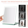 thumbnail image 4 of LED Foldable Travel Makeup Mirror - 7x9 inches 3 Colors Light Modes USB Rechargeable Touch Screen, Portable Tabletop Cosmetic Mirror for Travel, Cosmetic, Office (Green), 4 of 6