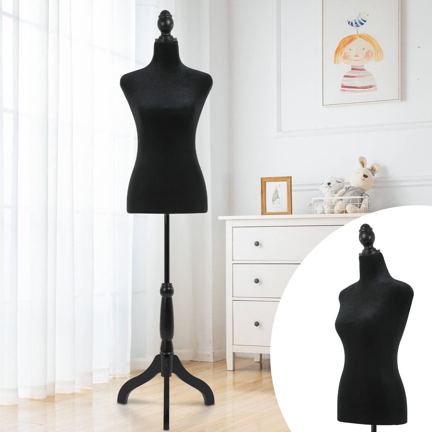 Female Display Dress Form on Black Wood Tripod Base - Dress Forms USA