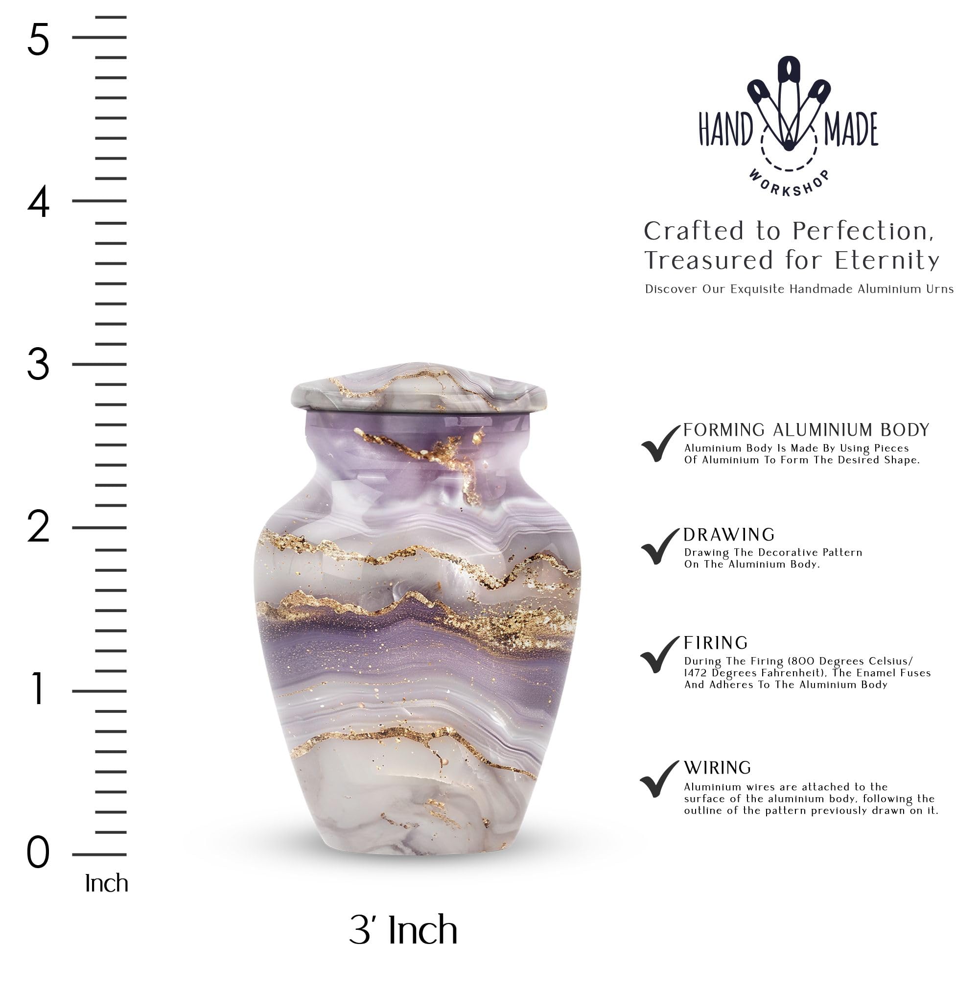 YATHABHISA Metal Purple Marble Pattern Mini Funeral Urn - Adult Ash Woman - 3 Inch - Pack of 1 - Mini Urns for Human Ashes - Cremation Urns for Adult Ashes