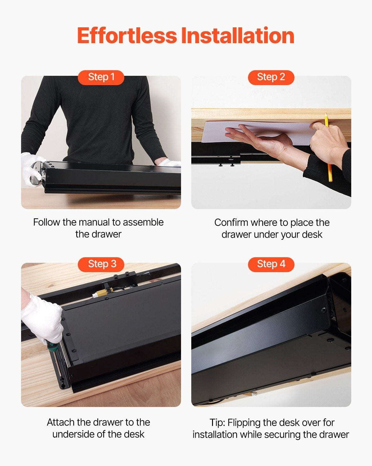 Under Desk Drawer, 33" Wide Slide Out Organizer, Hidden Desktop Storage, Pull-out Tray for Office, Home, Sit Stand Desk, Keyboard Tray, 33x9x4 Inch