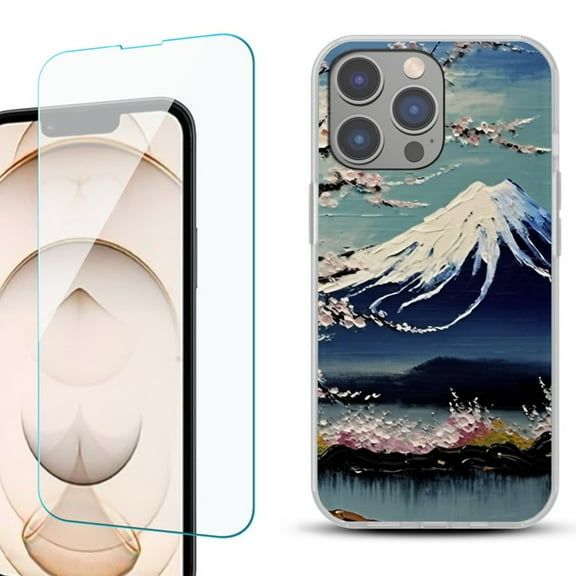 OneToughShield ® for iPhone 15 Pro Max Shockproof Fashion Phone Case, with Tempered Glass Screen Protector - Fuji Blossom