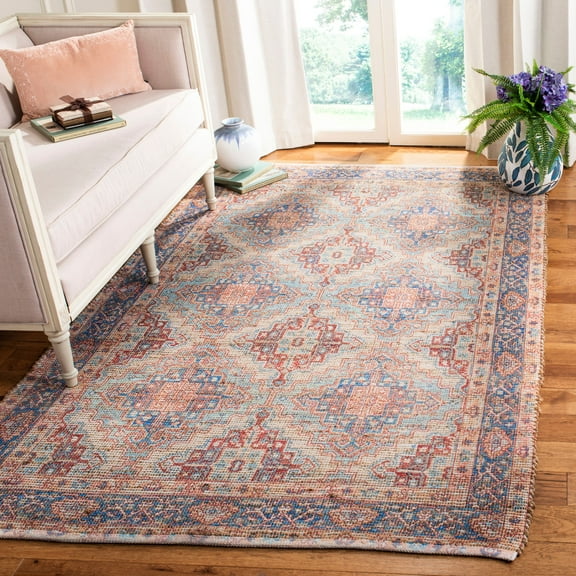 SAFAVIEH Saffron Brigham Geometric Cotton Area Rug, Blue/Rust, 6' x 6' Square