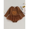 thumbnail image 2 of Arvbitana Baby Girls Sweet Romper Dress Mesh Skirt Hem Patchwork Long Sleeve Bear Pattern Jumpsuit Infant Cute Fall Daily Clothes 3M 6M 9M 12M 18M, 2 of 7