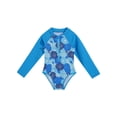 thumbnail image 3 of Kids Girls One Piece Long Sleeves Palm Trees Printed Swimsuit UV Protection Rash Guard Blue Flower 8, 3 of 7