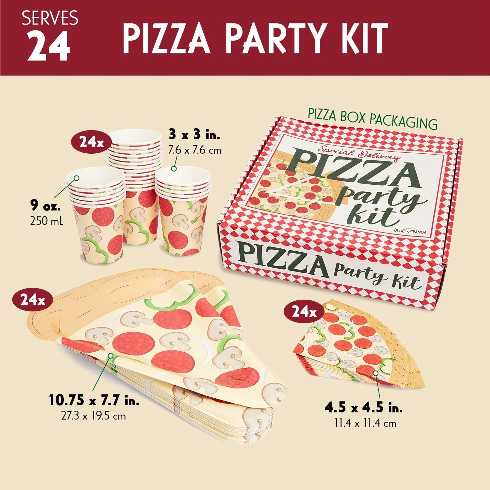 Pizza Party Supplies Kit, Includes Plates, Napkins and Cups (Serves 24 Guests) - image 2 of 8