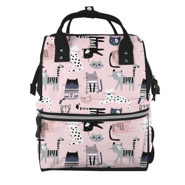 Fotbe Cat Mochila Maternidad - Lona de Sarga Impermeable, Mochila de Pañales de Gran Capacidad con Múltiples Bolsillos y Correas Ajustables