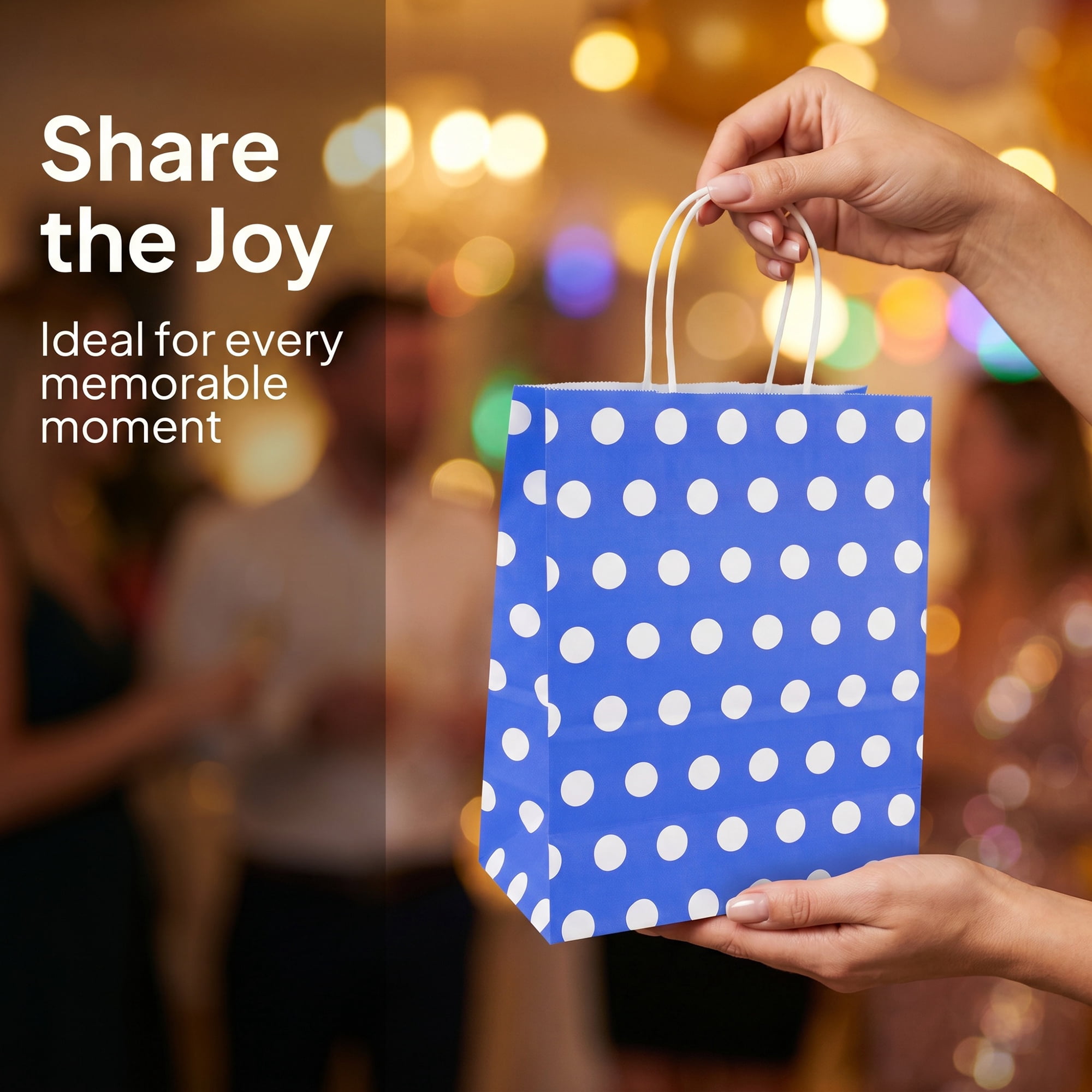 Unique Bargains 6Pcs Polka-dot Paper Gift Bag with Handles Royal Blue 8.7" x 4.3" x 10.6"