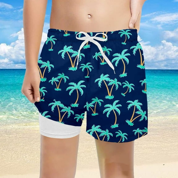 Toddler Swimsuit Boy Youth Boys Cartoon Crocodile Pineapple Print Swim Trunks with Drawstring Girls Bathing Suit Black 10-12 Years