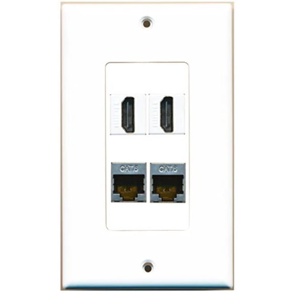 RiteAV - 2 Port HDMI 2 Port Shielded Cat6 Ethernet Wall Plate Decorative