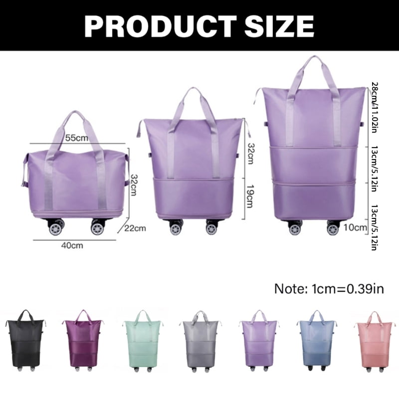 Large Capacity Expandable Travel Bag with Wheels Detachable Rolling Luggage Bag