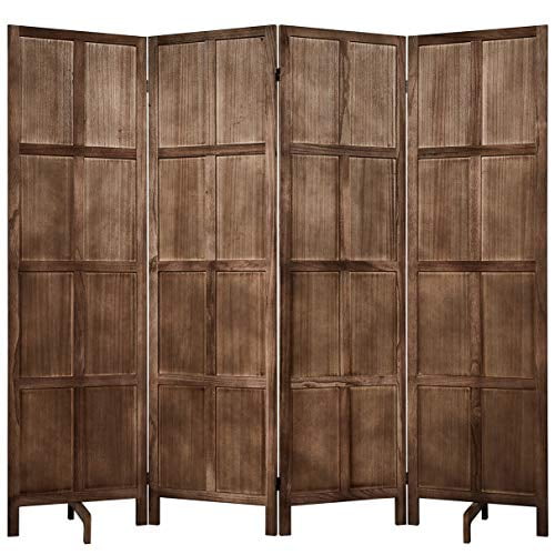 4Panels Room Divider 6 ft Wall Divider Wood Screen Wood Mesh HandWoven Design Room Screen