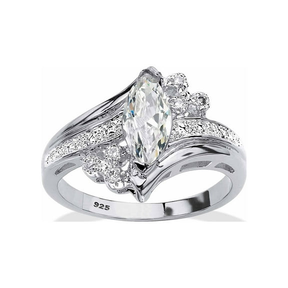 PalmBeach Jewelry Marquise Cut Cubic Zirconia Engagement Anniversary Ring 1.03 TCW in 14k Gold Plated or .925 Sterling Silver or Silvertone