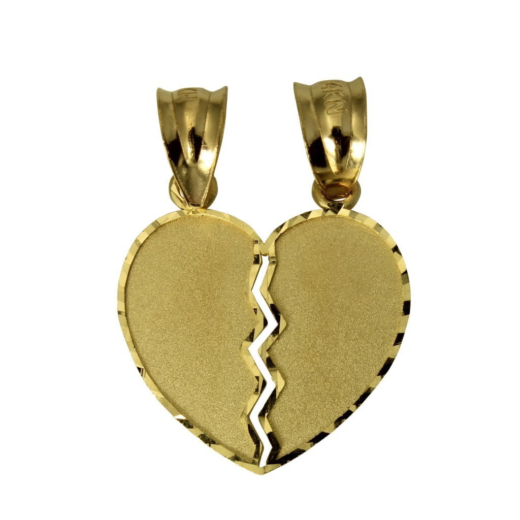 14K Real Yellow Gold Small Couple Broken Breakable Split Heart Love