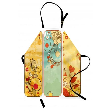 Elodie Detail Bib Vintage Apron Frames with Floral Details Butterfly and Heart Shapes Leaf Retro Romantic Artwork, Unisex Kitchen Bib Apron with Adjustable Neck for Cooking Baking Gardening, Multicolor, by Ambesonne ()