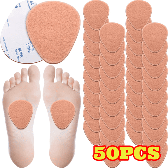 50pcs Metatarsal Pad for Men Women, 1/4 Inch Thick Ball of Foot Pain Relief Cushions Thick Metatarsal Felt Pads Cushion Pain Relief Forefoot Support Mat