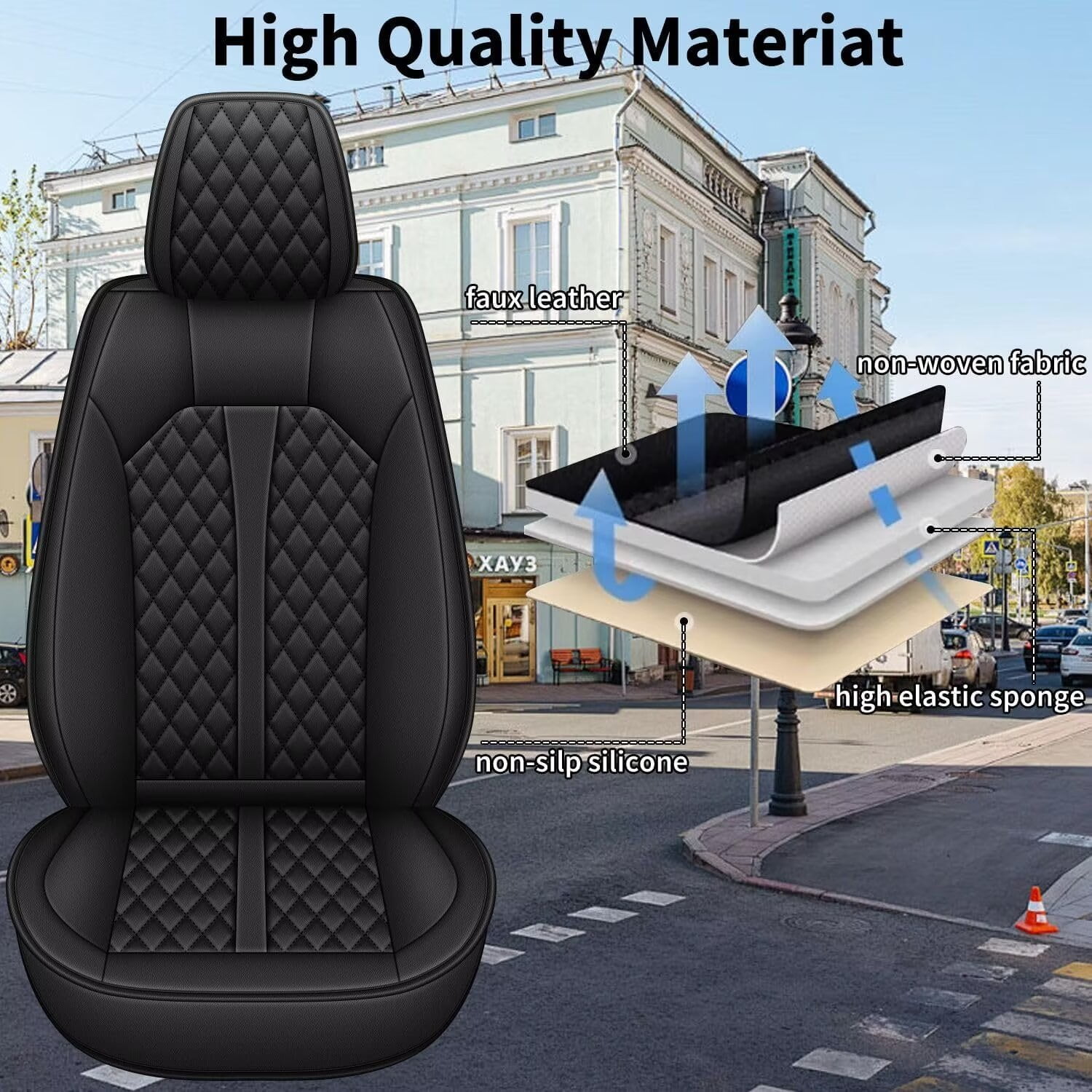 DIKSOAKR 2 Front Seat Car Seat Covers Fit for Toyota Tacoma 2016-2024: Auto Interior Accessories, Waterproof Faux Leather Vehical Car Seat Cushions Cover（Black,2 PCS Front Only）