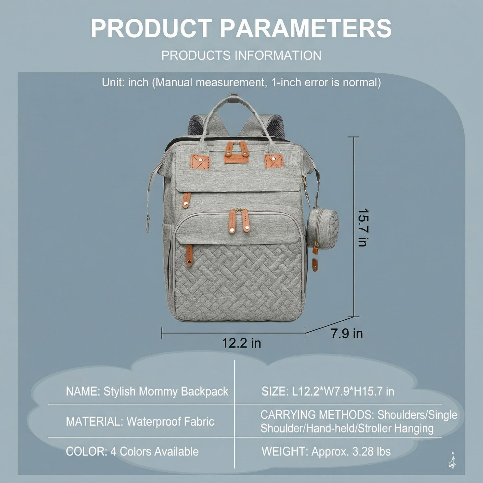 Multi-functional diaper backpack with changing pad, foldable crib, insulated bag, and USB charging port. A large-capacity travel bag suitable for parents, in gray.