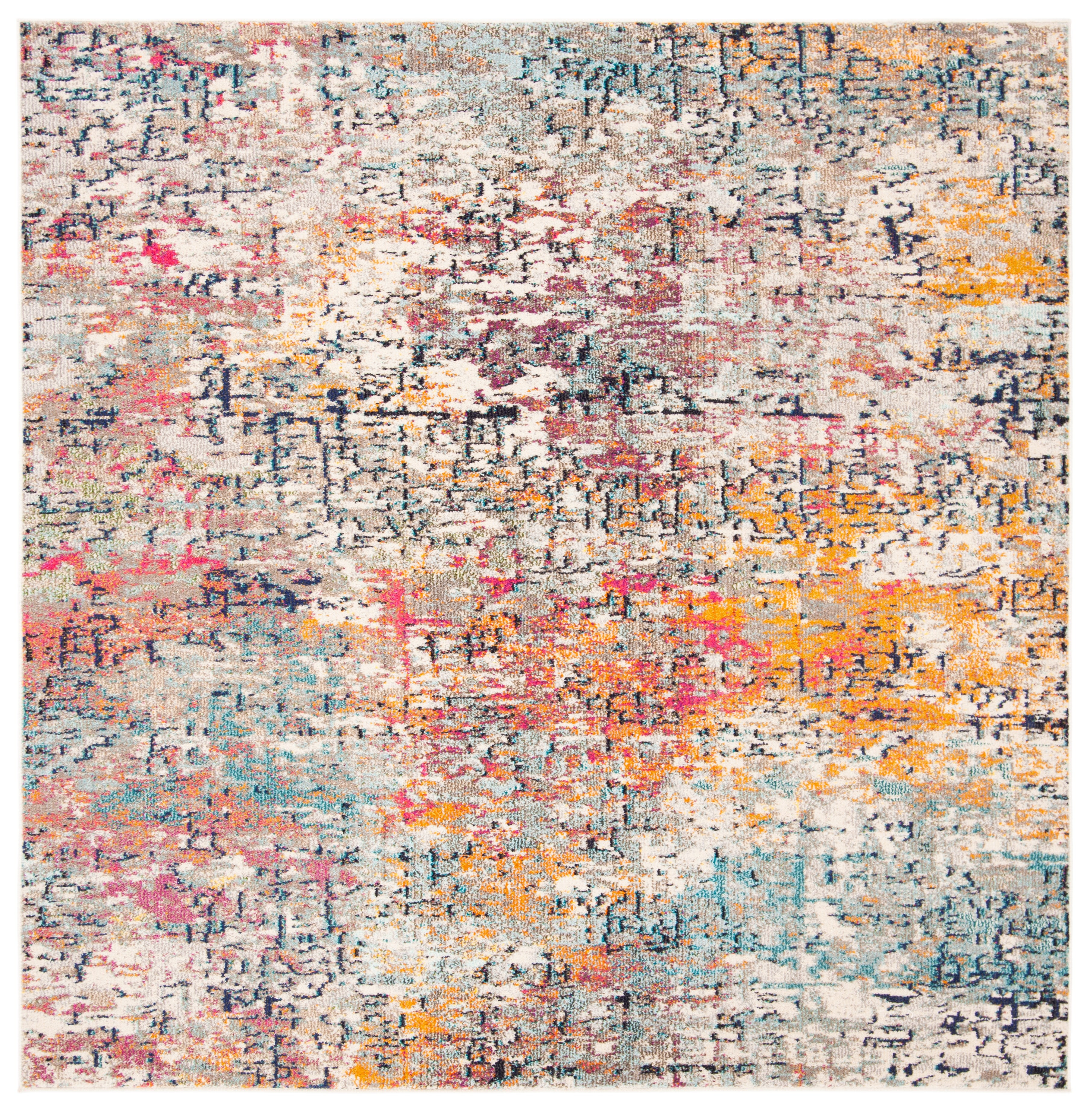 SAFAVIEH Madison Kebo Abstract Area Rug, Grey/Pink, 5' x 5' Square - Modern Design, Grey & Pink, Ideal for Living Room, Bedroom, Dining Space