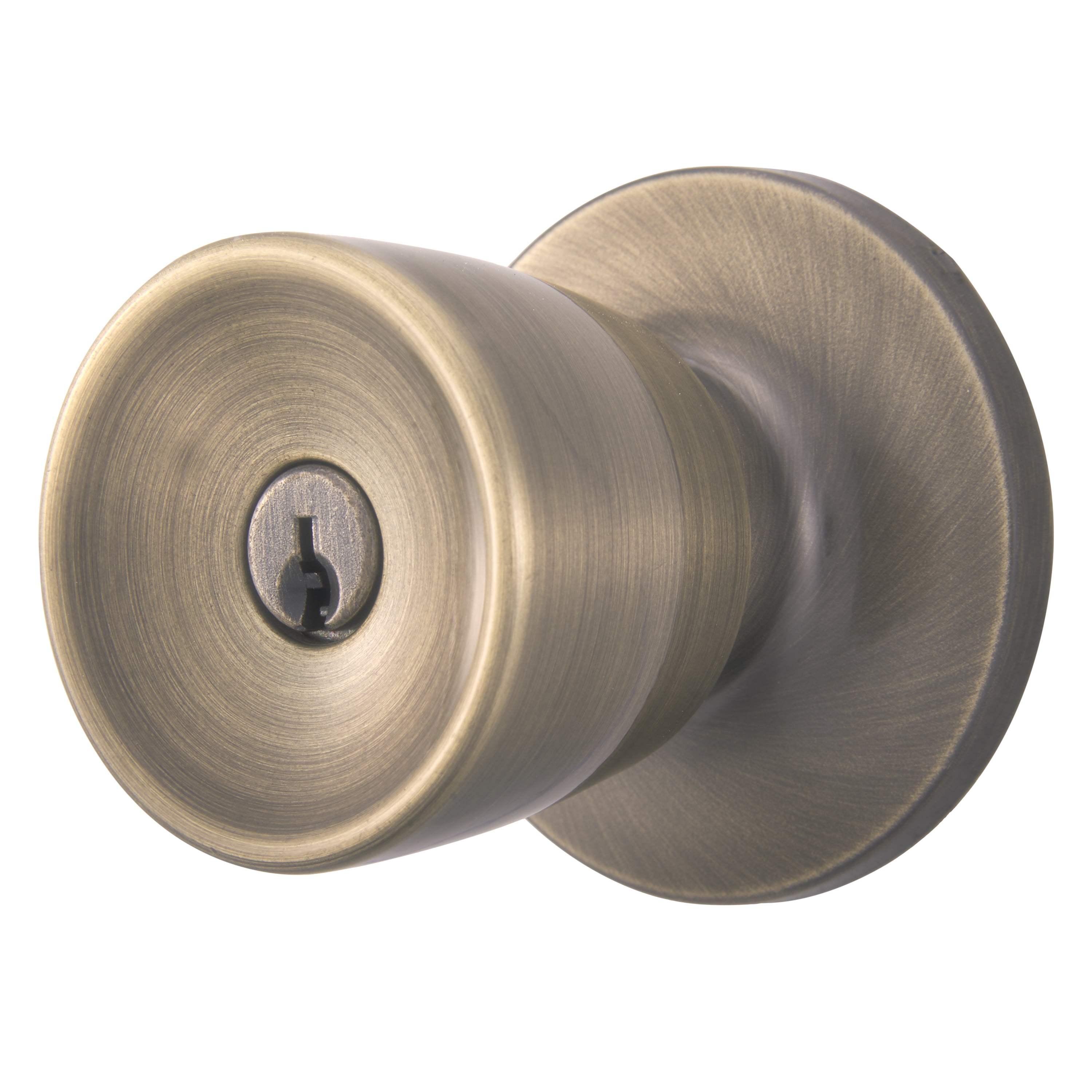 Brinks Keyed Entry Classic Bell Style Doorknob Twin pack, Antique Brass Finish