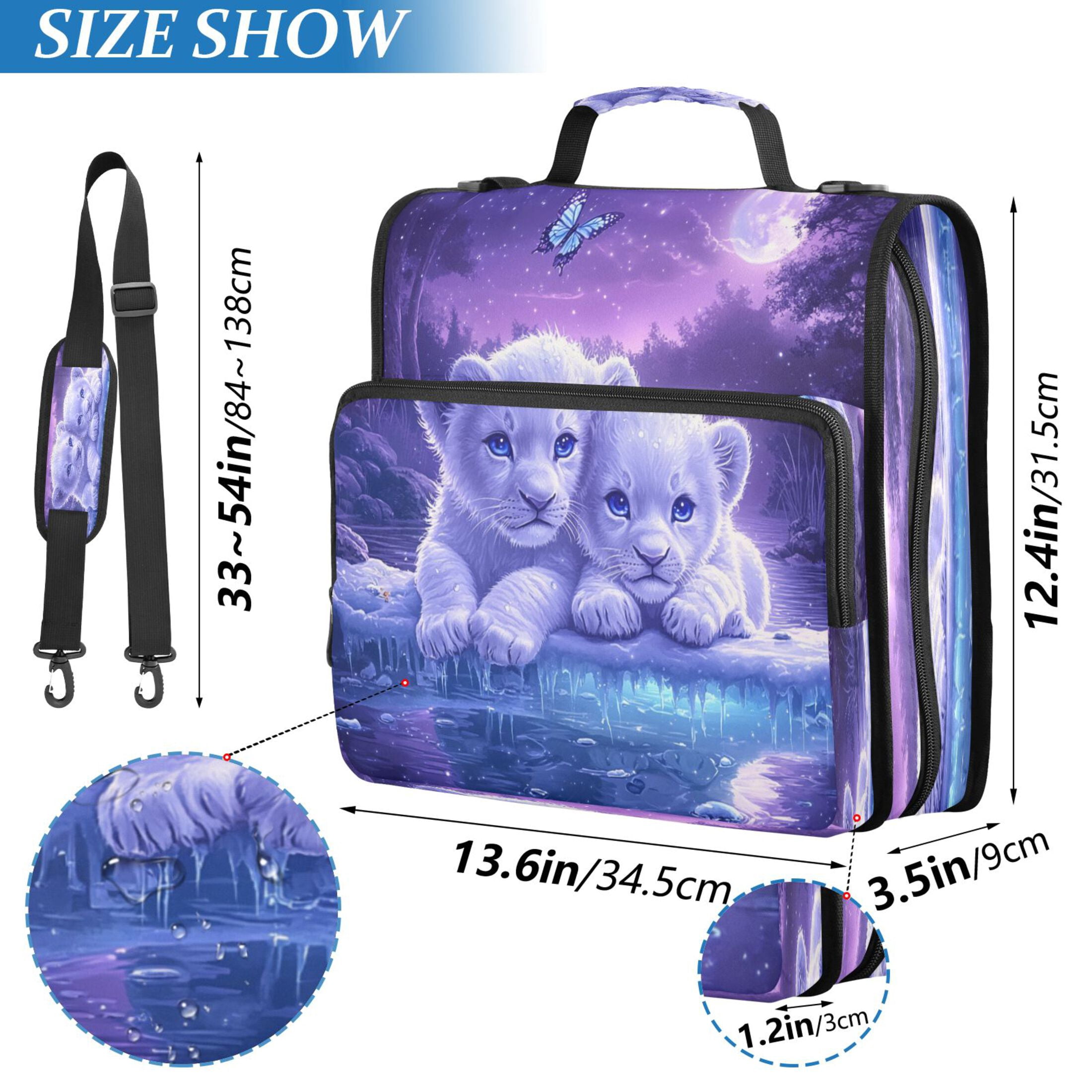 YAZAOO Zipper Binder trapper keeper Documents Organized Design Lion Cubs under The Moon Printed