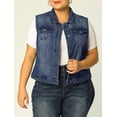 thumbnail image 3 of Agnes Orinda Women's Plus Size Casual Button Sleeveless Denim Vest Jacket 1X Blue, 3 of 9
