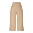 thumbnail image 4 of FRSASU Women's Pants Casual Solid Color Button Elastic Waist Fashion Loose Cropped Pants with Pockets Beige, 4 of 6