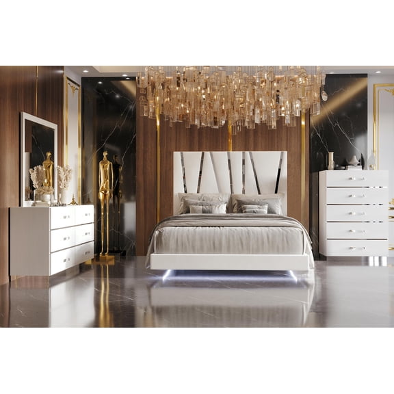 New Classic Furniture Europa 4-Pc Wood Cal King Bedroom Set with Chest in White